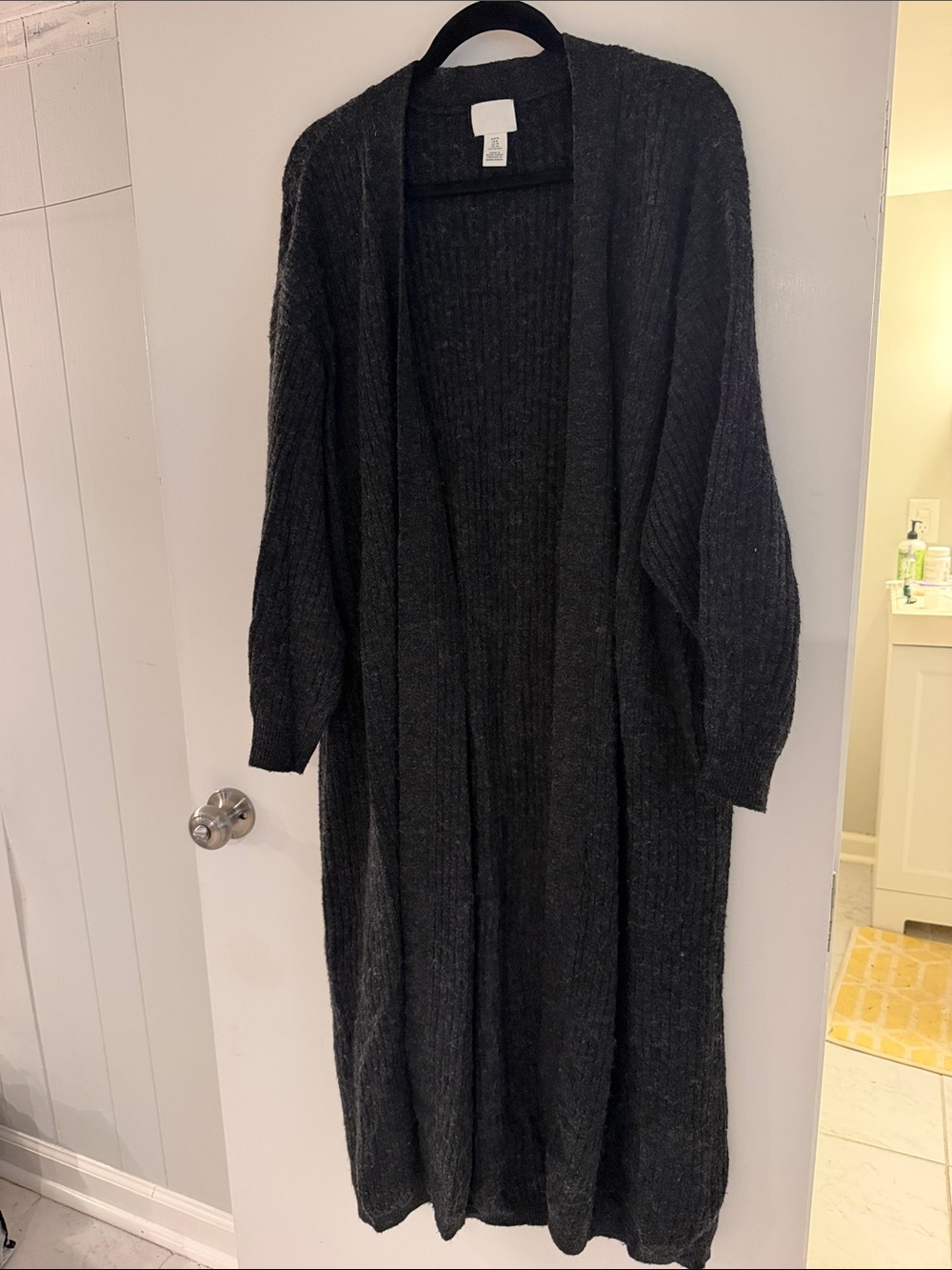 H&M Long Charcoal Open-Front Knit Cardigan